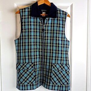 Rene Pontier Blue Green Black Plaid Full Zip Vest